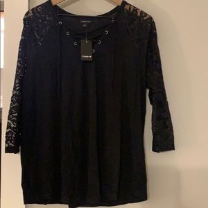 NWT Black 3/4 Sleeve with Lace Detail